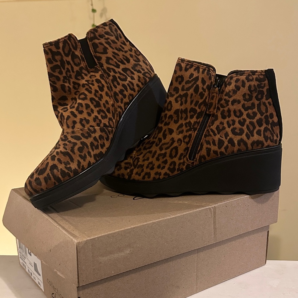 Clarks Leopard Print Ankle Boots